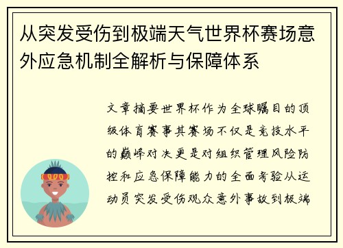 从突发受伤到极端天气世界杯赛场意外应急机制全解析与保障体系